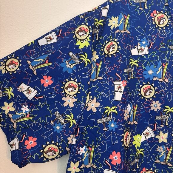 Buc-ees Men’s Shirt 3XL Button Up Beaver Hawaiian Tropical Retro Surfer Palm Tre - Picture 2 of 7